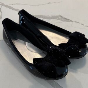 Cat & Jack Shiny Black Flats with Bow